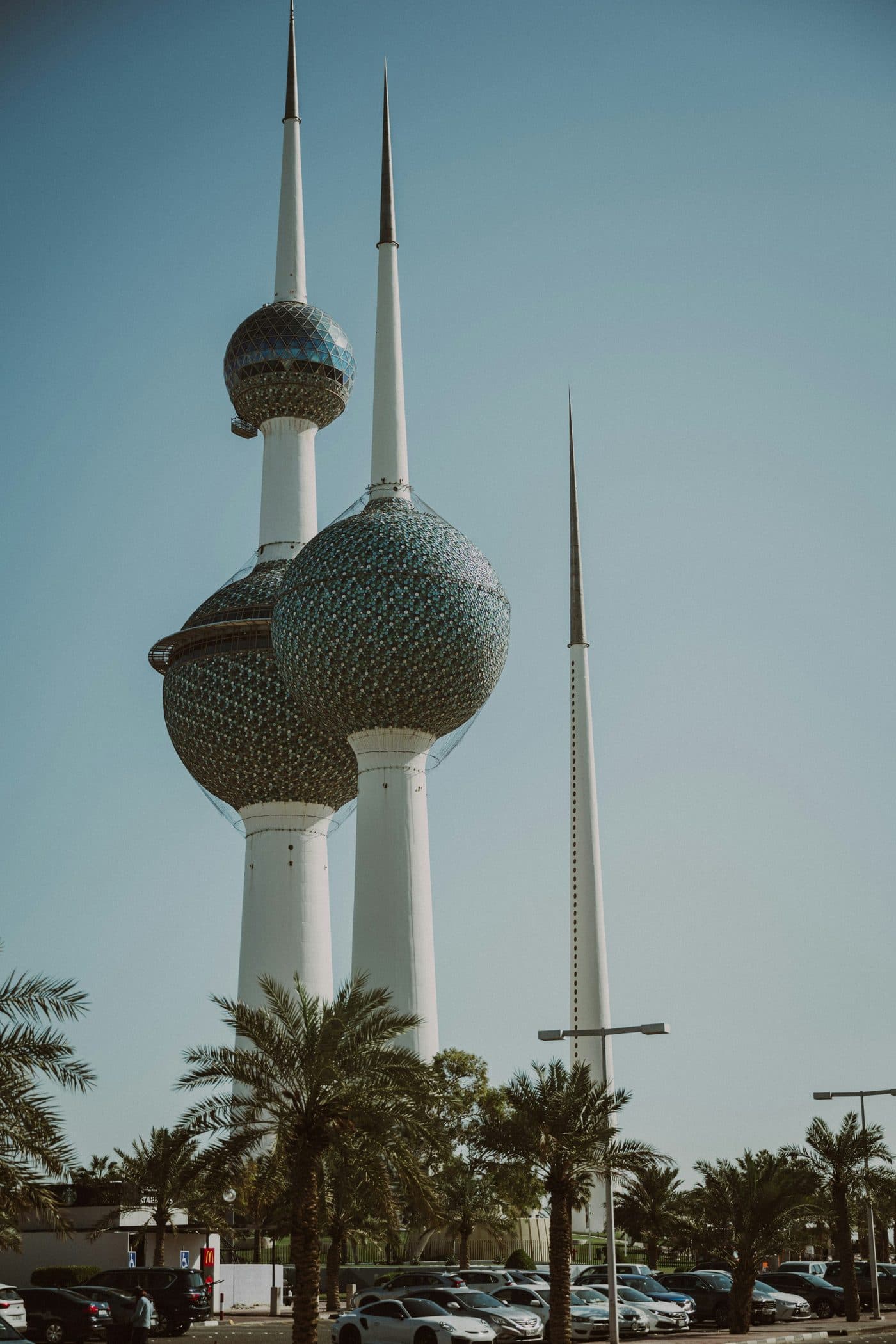 Kuwait Towers against a clear daytime sky