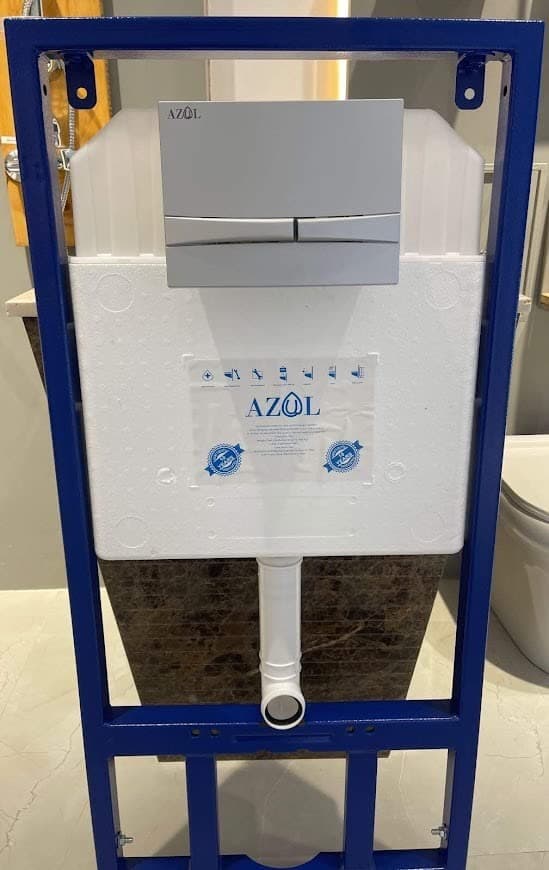 AZUL concealed cistern on a powder-coated steel frame with dual flush plate
