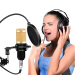 BM 800 Condenser Microphone Kit Set with V8 Sound Card, Stand, Pop Shield Recording Studio Equipment with 3.5mm Mic
